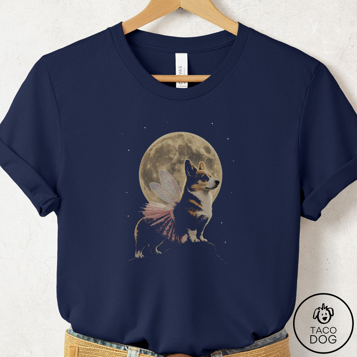Corgi Fairy Moon T-Shirt, design close-up