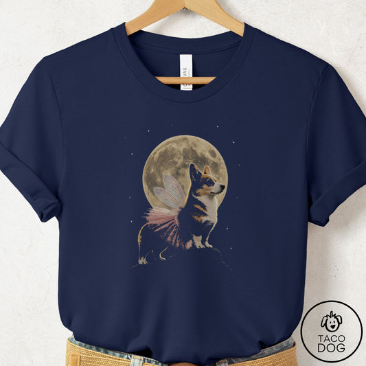 Corgi Fairy Moon T-Shirt Navy Taco-Dog