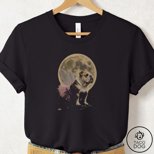 English Bulldog Fairy Moon T-Shirt Black Taco-Dog