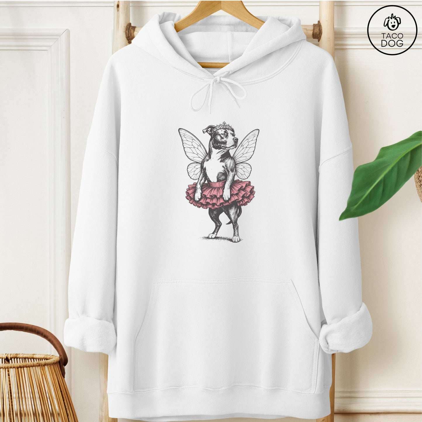 Pitbull Fairy Hoodie White Taco-Dog