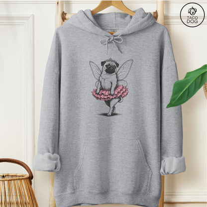 Pug Fairy Hoodie Graphite Heather Taco-Dog