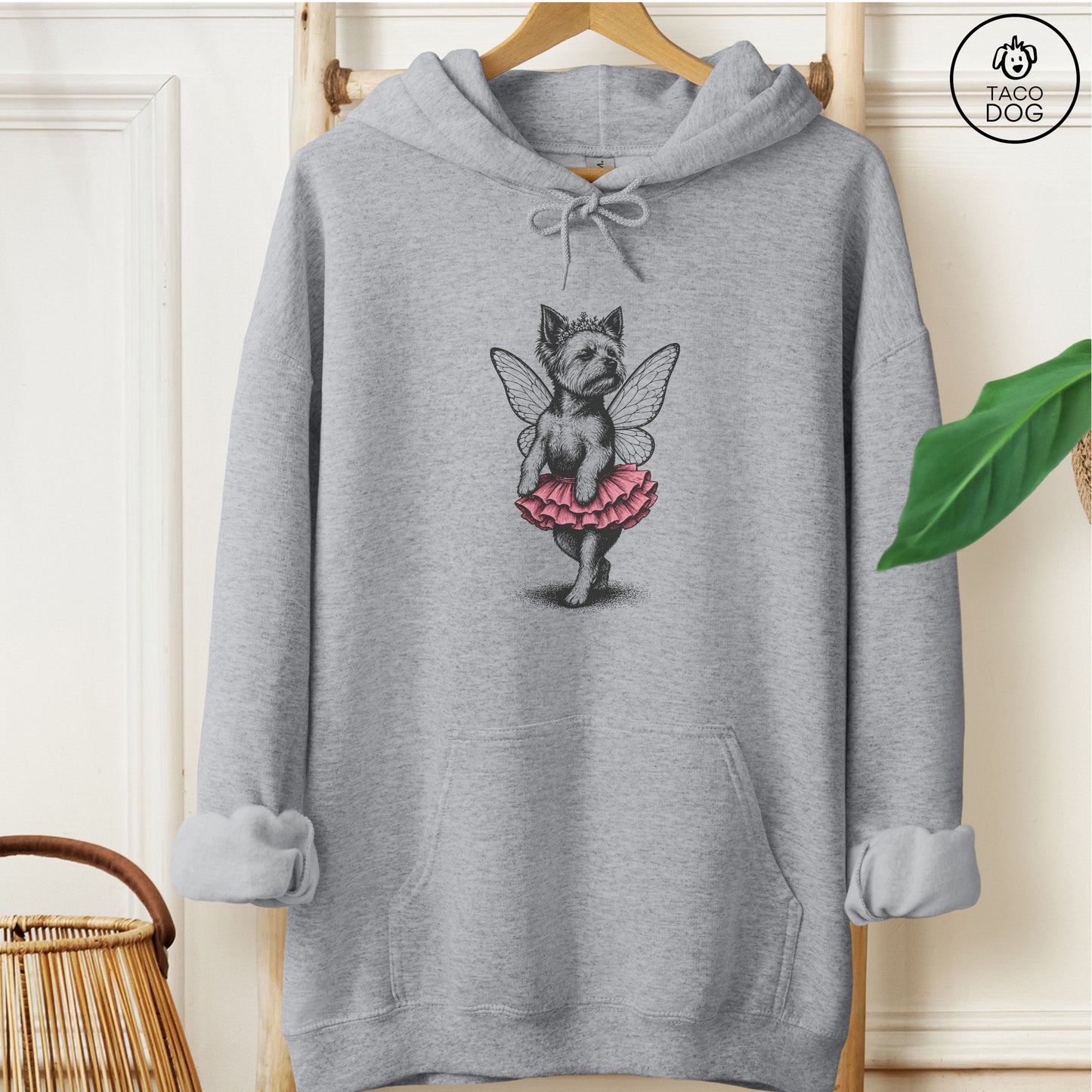 Yorkshire Terrier Yorkie Fairy Hoodie Graphite Heather Taco-Dog