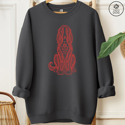 Afghan Hound Folk Art Dog Sweatshirt Charcoal Taco-Dog