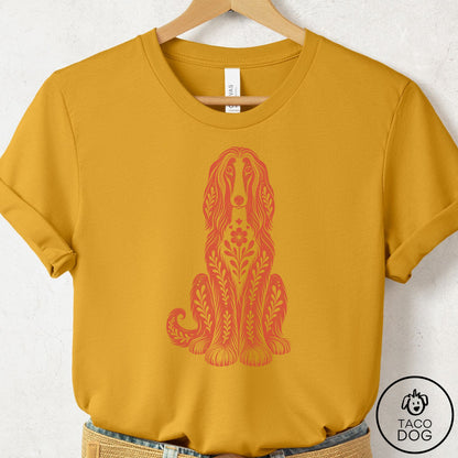 Afghan Hound Folk Art Dog T-Shirt Mustard Taco-Dog