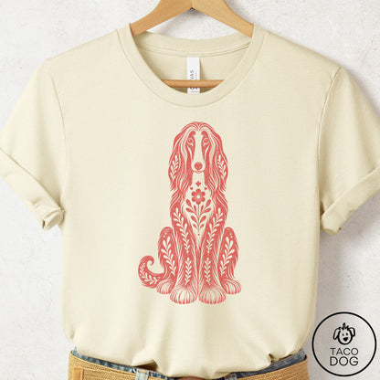 Afghan Hound Folk Art Dog T-Shirt Natural Taco-Dog