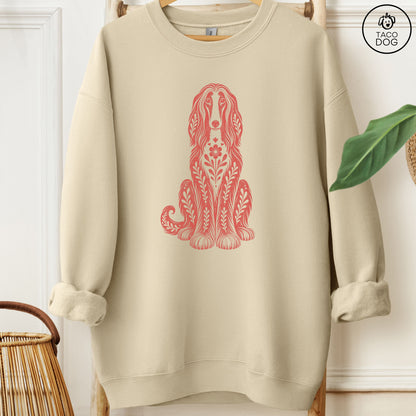Afghan Hound Folk Art Dog Sweatshirt Sand Taco-Dog