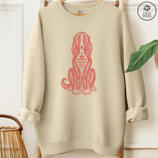 Afghan Hound Folk Art Dog Sweatshirt Sand Taco-Dog