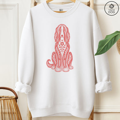 Afghan Hound Folk Art Dog Sweatshirt White Taco-Dog