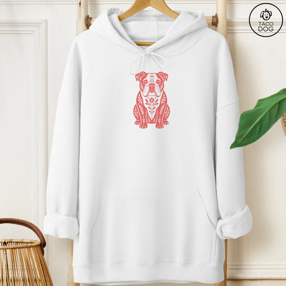 English Bulldog Folk Art Dog Hoodie White Taco-Dog