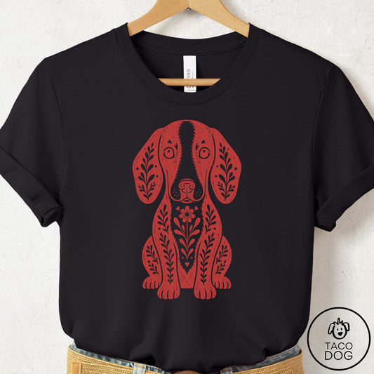 Dachshund Folk Art Dog T-Shirt Black Taco-Dog
