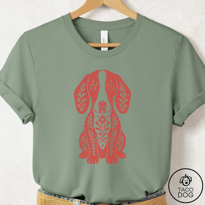 Dachshund Folk Art Dog T-Shirt Sage Taco-Dog