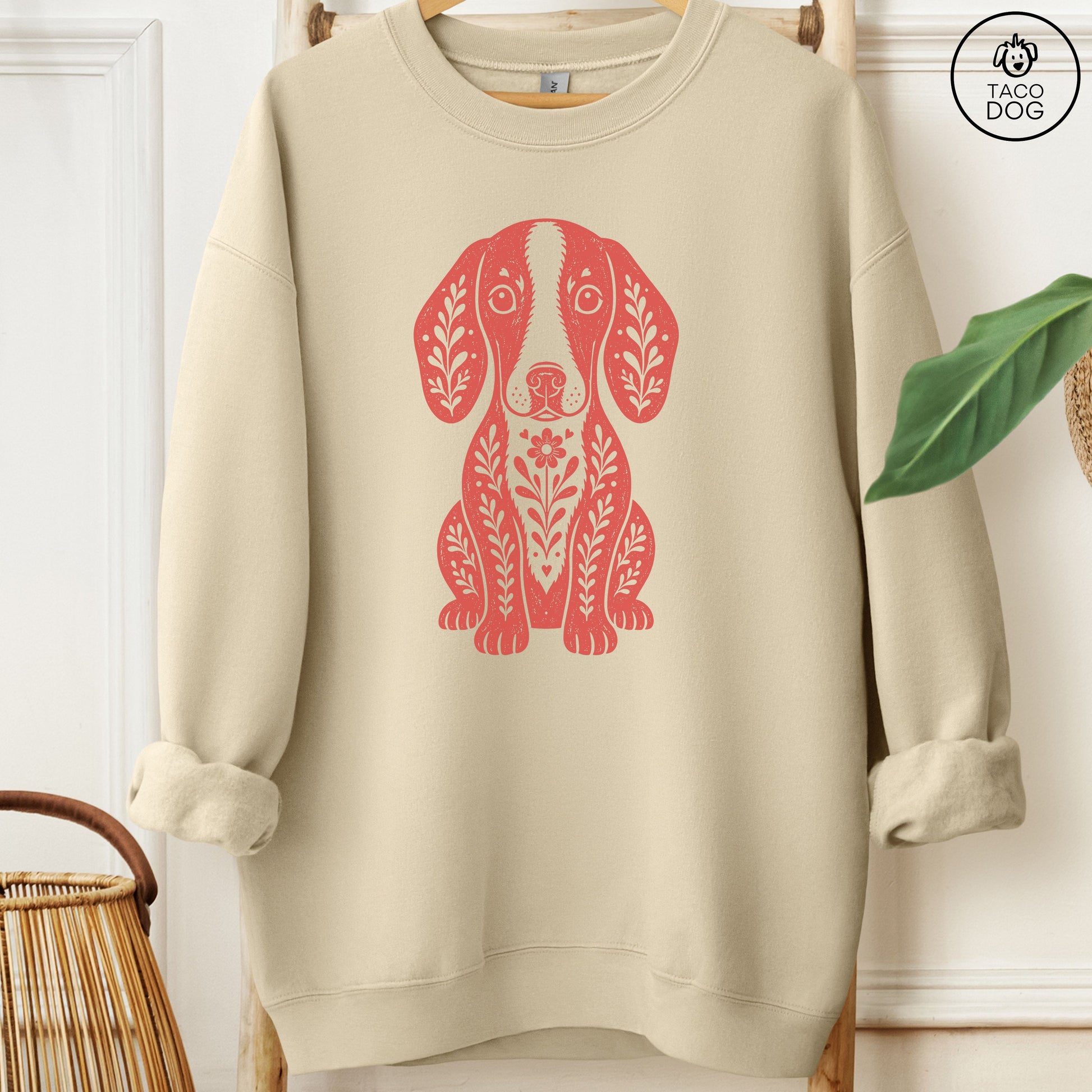 Dachshund Folk Art Dog Sweatshirt Sand Taco-Dog