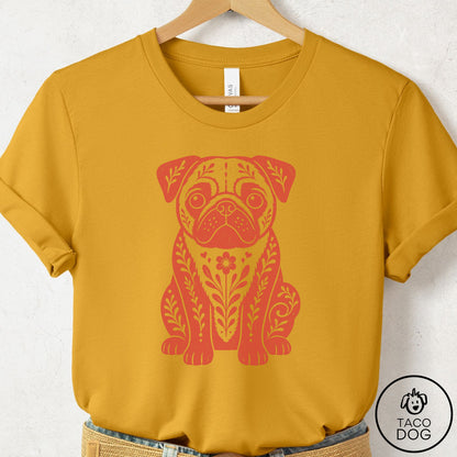 Pug Folk Art Dog T-Shirt Mustard Taco-Dog