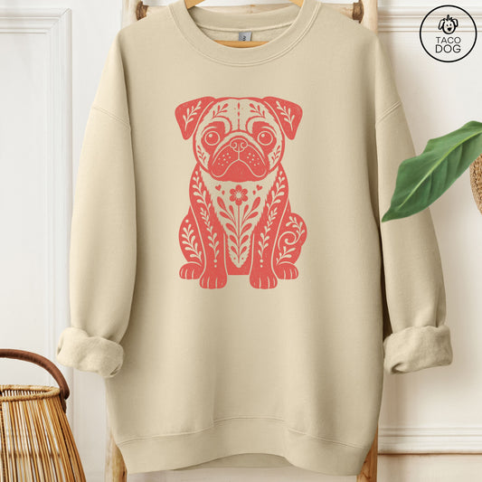 Pug Folk Art Dog Sweatshirt Sand Taco-Dog