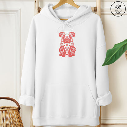 Pug Folk Art Dog Hoodie White Taco-Dog