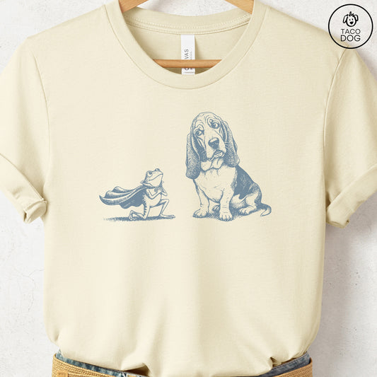 Basset Hound & Frog T-Shirt Natural