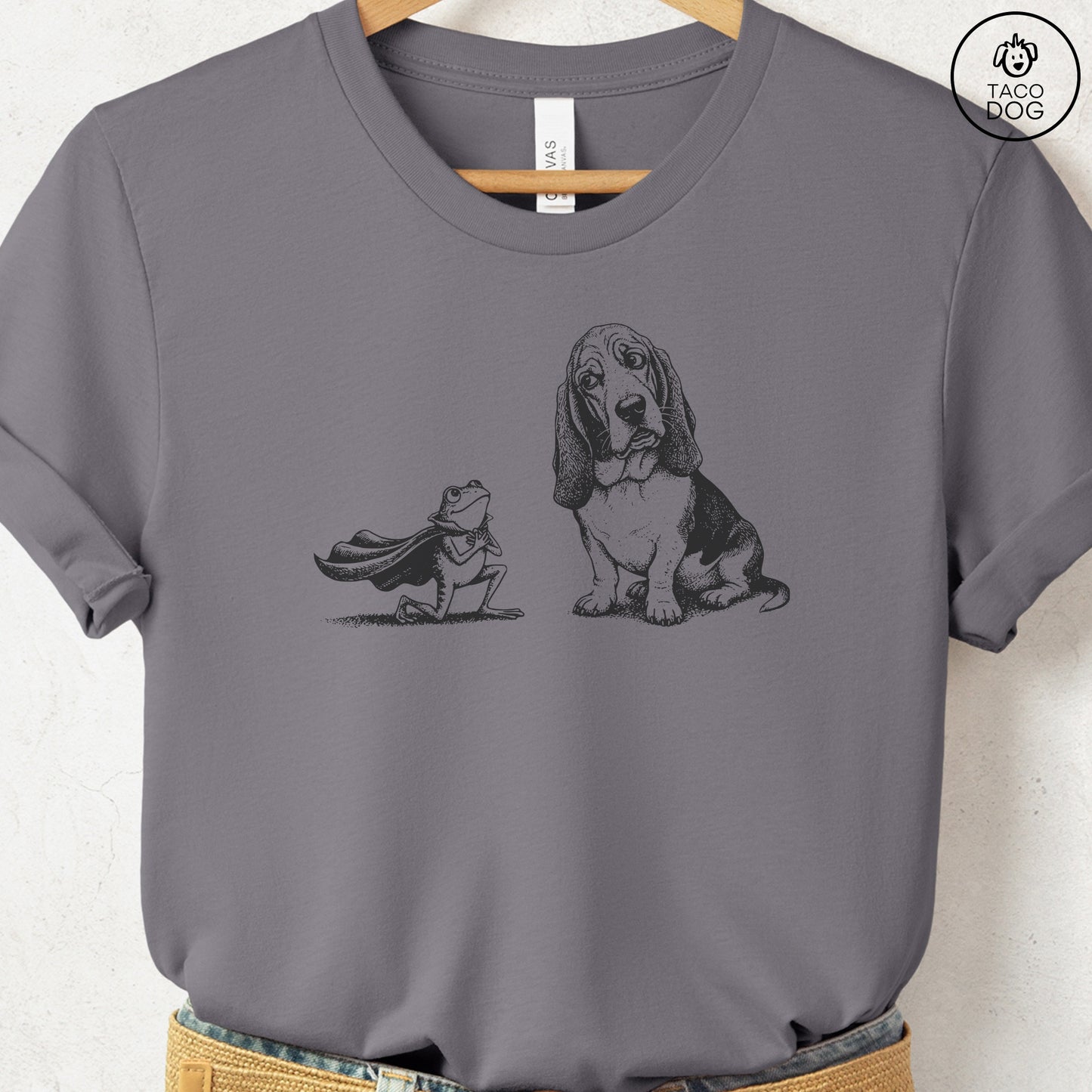 Basset Hound & Frog T-Shirt Storm Taco-Dog