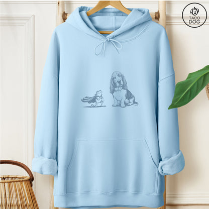 Basset Hound & Frog Hoodie Light Blue