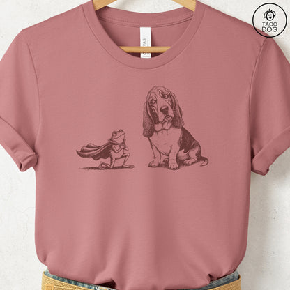 Basset Hound & Frog T-Shirt Heather Mauve Taco-Dog