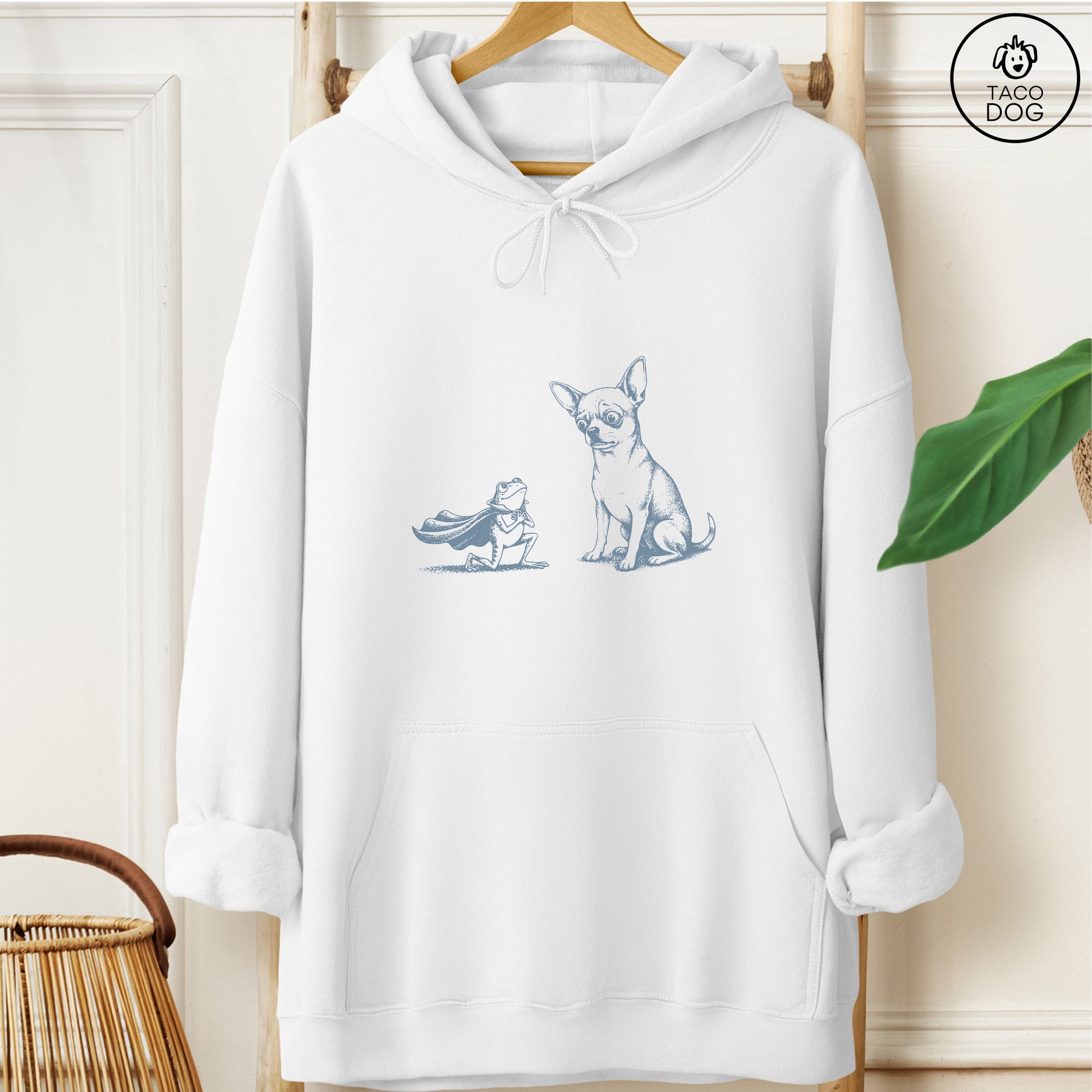 Chihuahua & Frog Hoodie White Taco-Dog