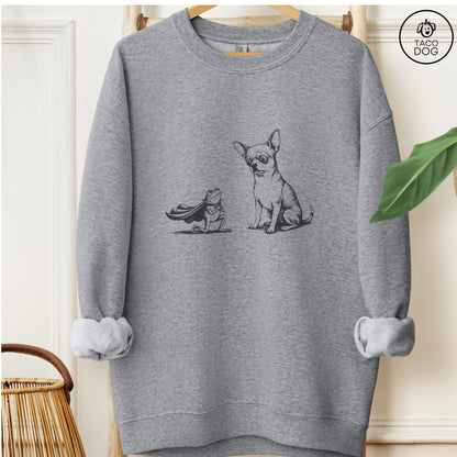 Chihuahua & Frog Sweatshirt Graphite Heather Taco-Dog