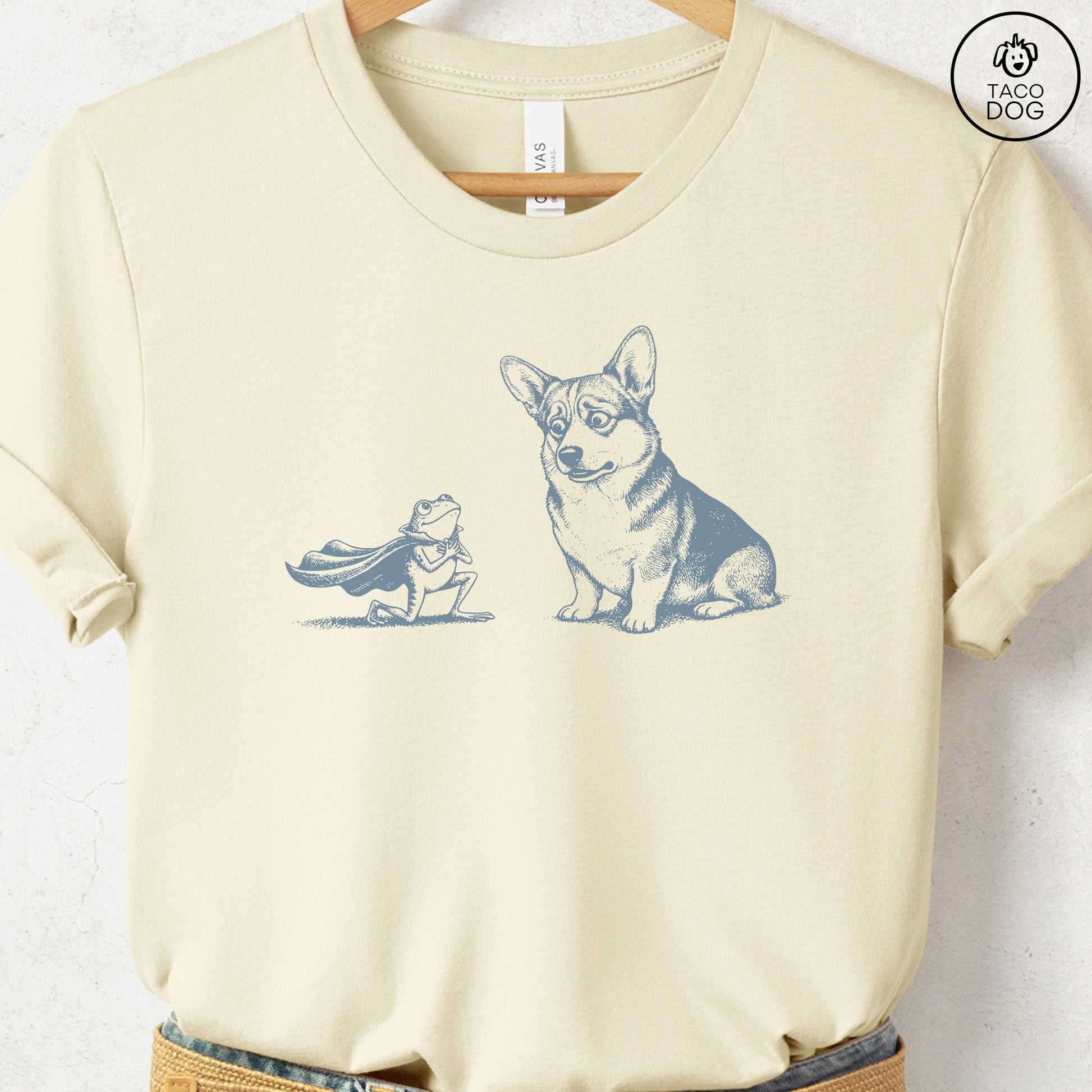 Corgi & Frog T-Shirt Natural