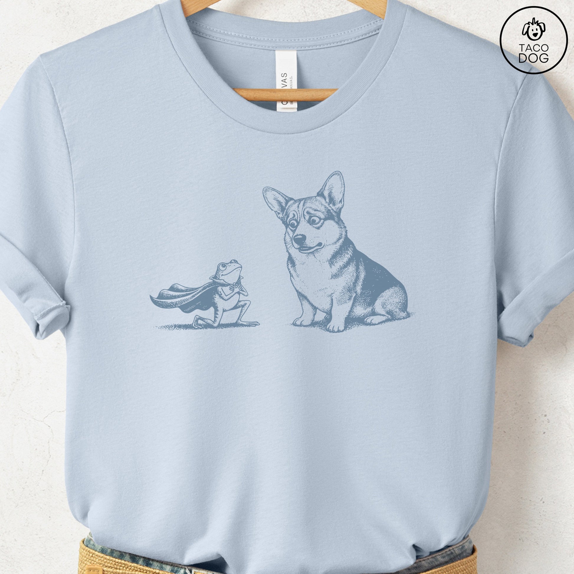 Corgi & Frog T-Shirt Light Blue