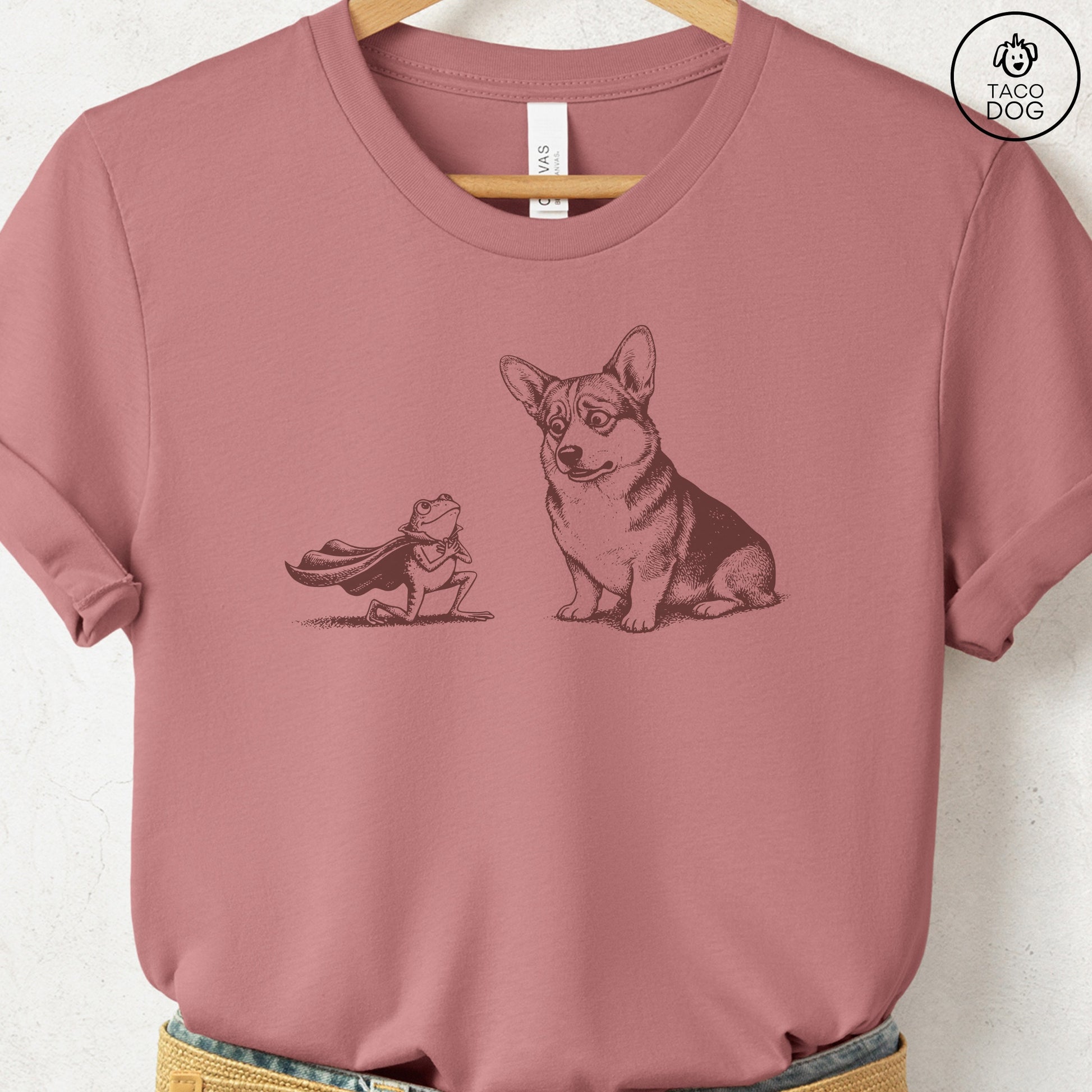 Corgi & Frog T-Shirt Heather Mauve