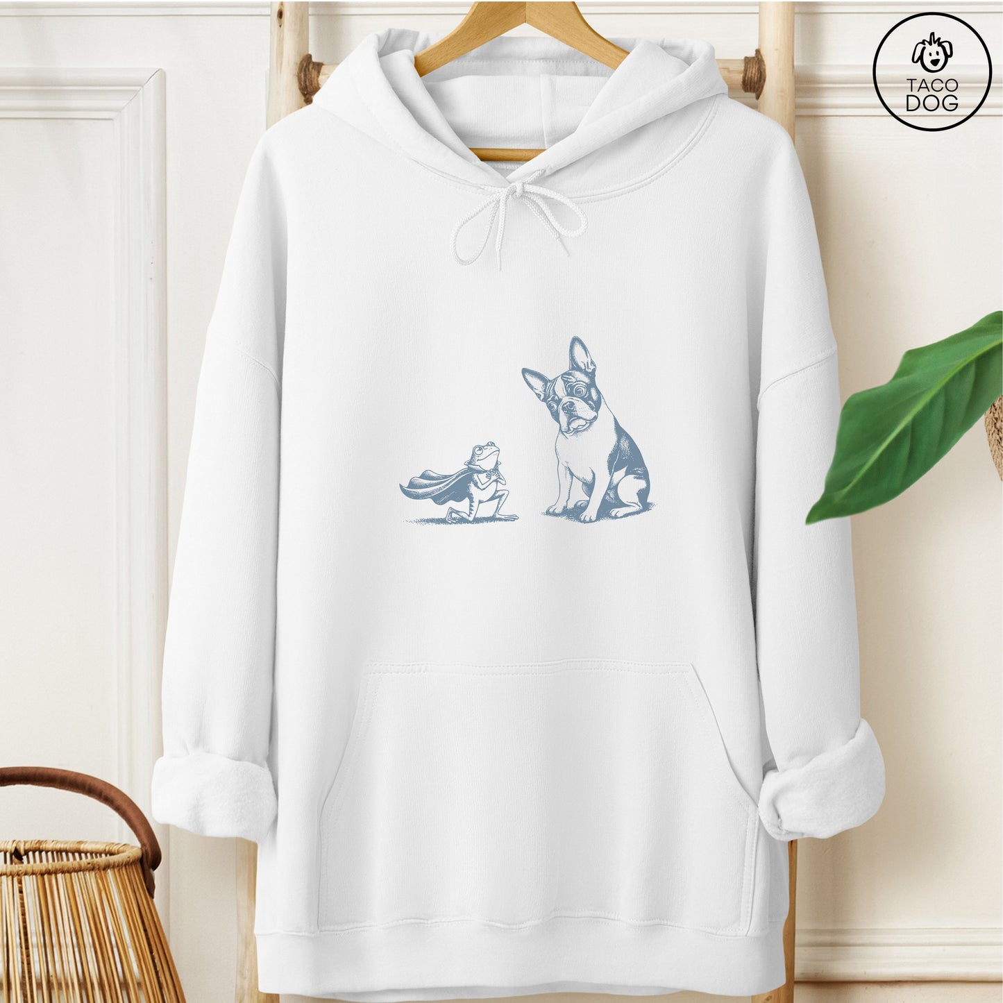 French Bulldog Frenchie & Frog Hoodie White Taco-Dog