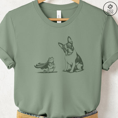 French Bulldog Frenchie & Frog T-Shirt Sage Taco-Dog