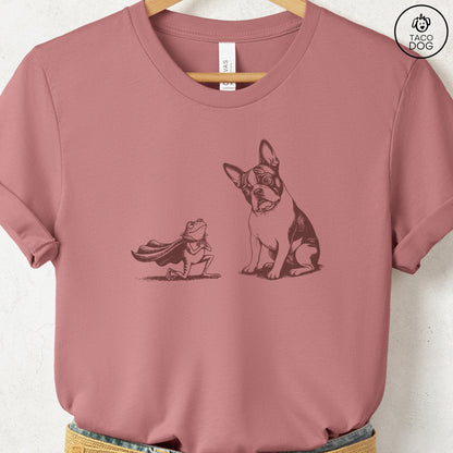 French Bulldog Frenchie & Frog T-Shirt Heather Mauve Taco-Dog
