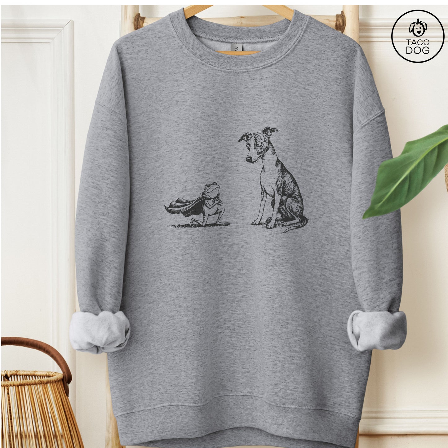 Italian Greyhound Iggy & Frog Sweatshirt Graphite Heather Taco-Dog