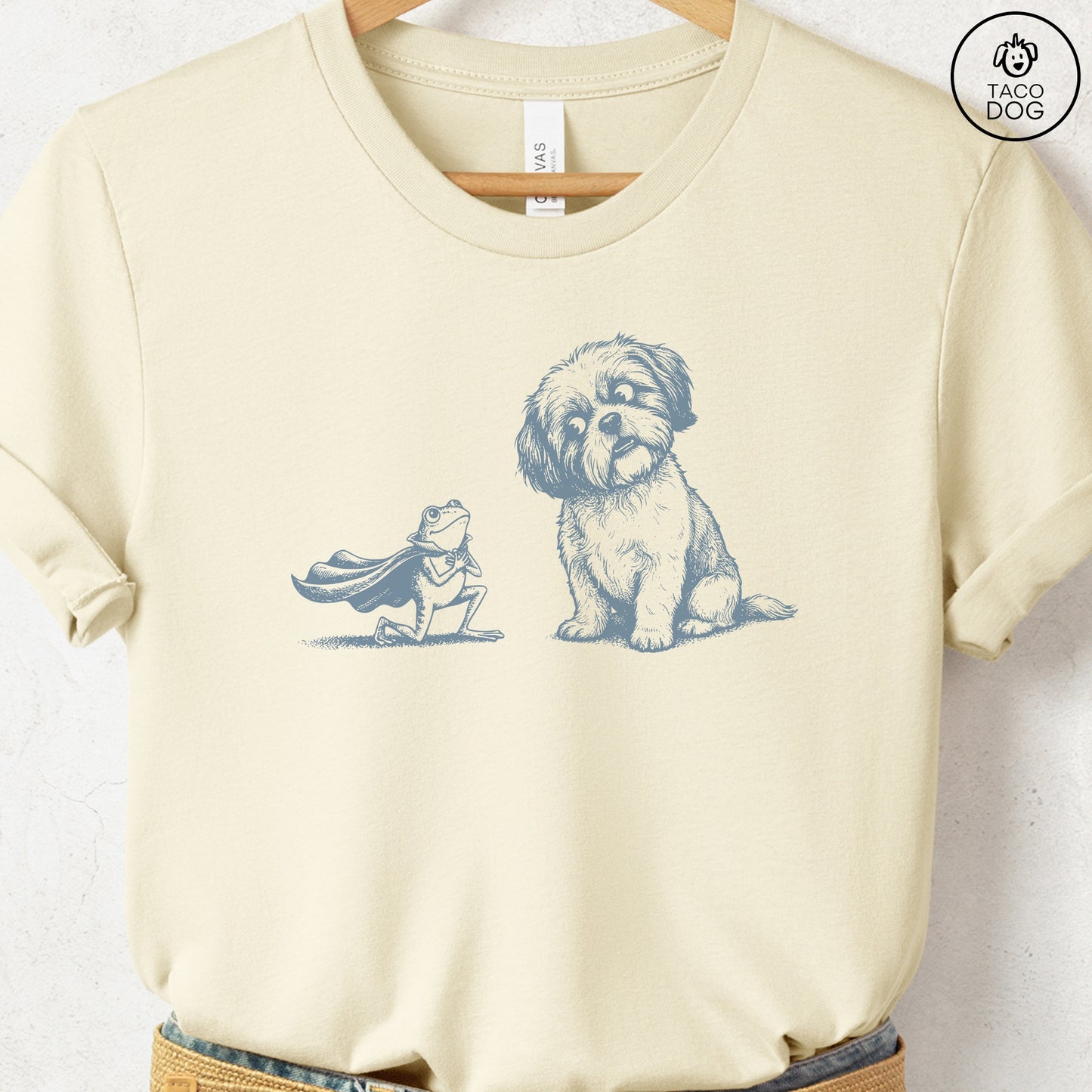 Shih Tzu & Frog T-Shirt Natural Taco-Dog