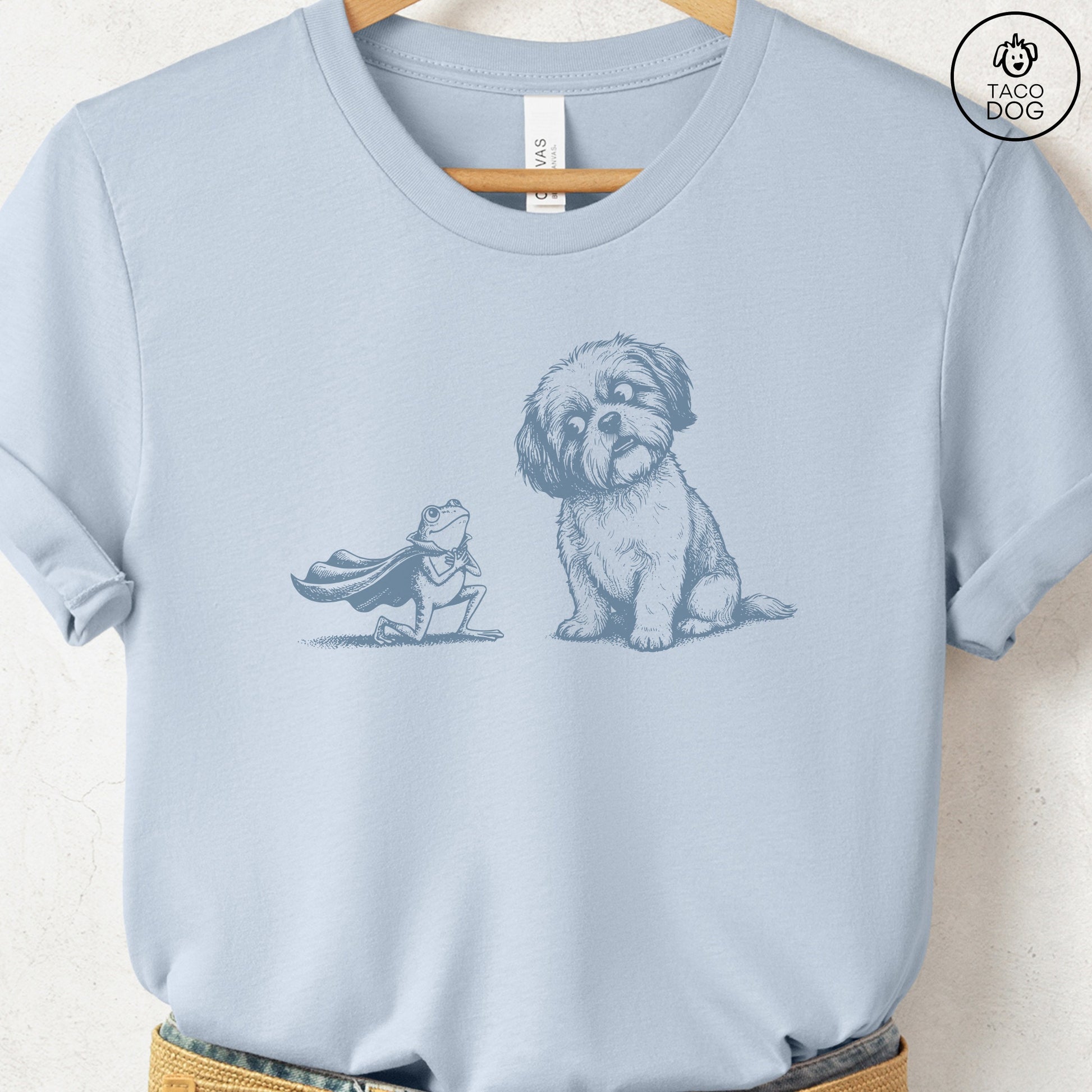 Shih Tzu & Frog T-Shirt Light Blue Taco-Dog