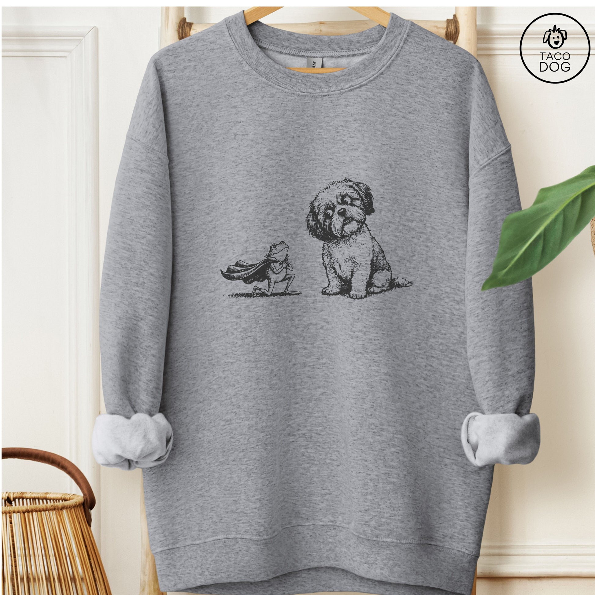 Shih Tzu & Frog Hoodie Graphite Heather Taco-Dog