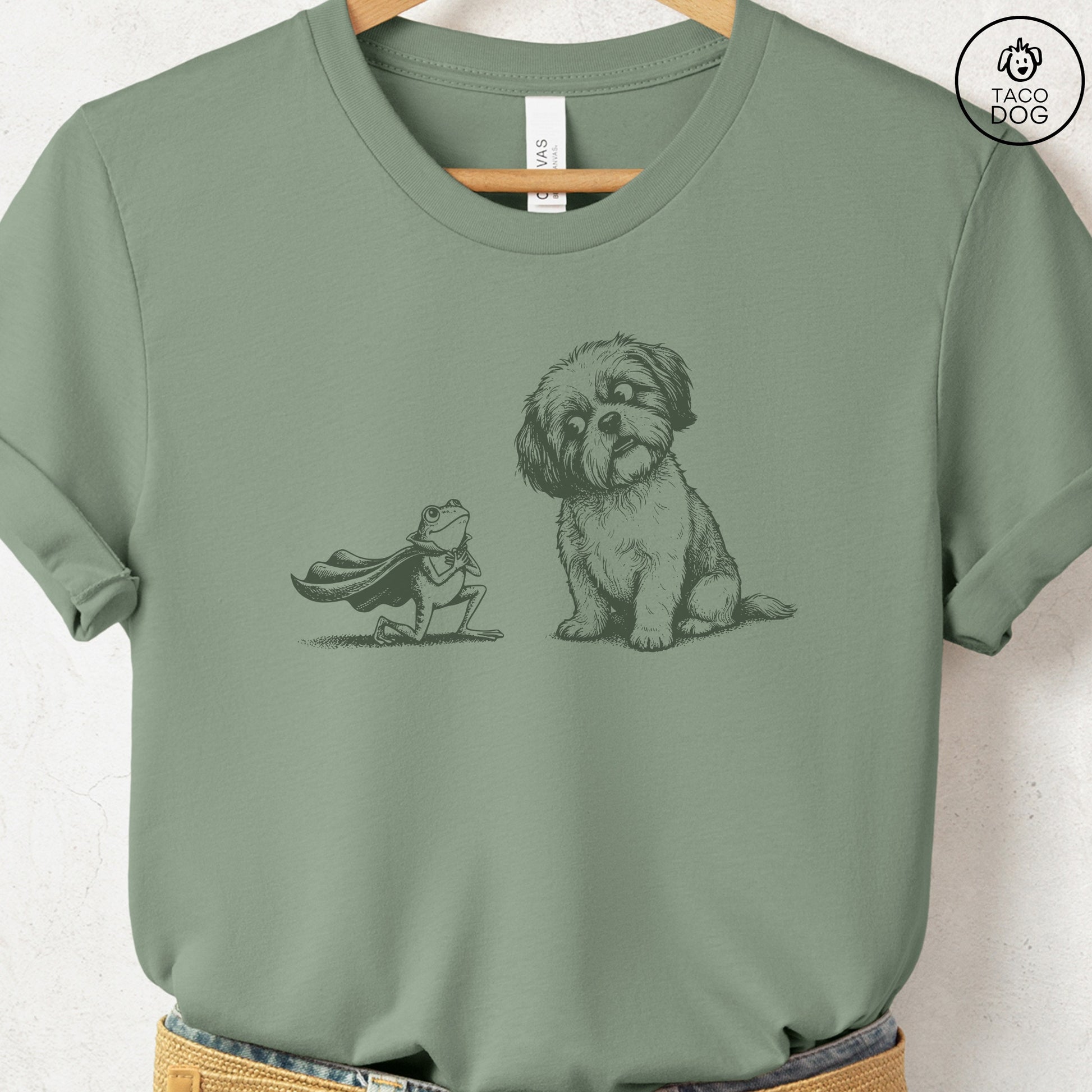 Shih Tzu & Frog T-Shirt Sage Taco-Dog