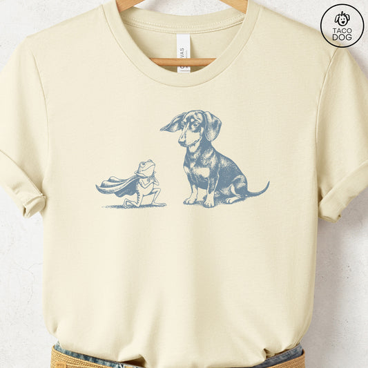 Dachshund Weenie & Frog T-Shirt Natural