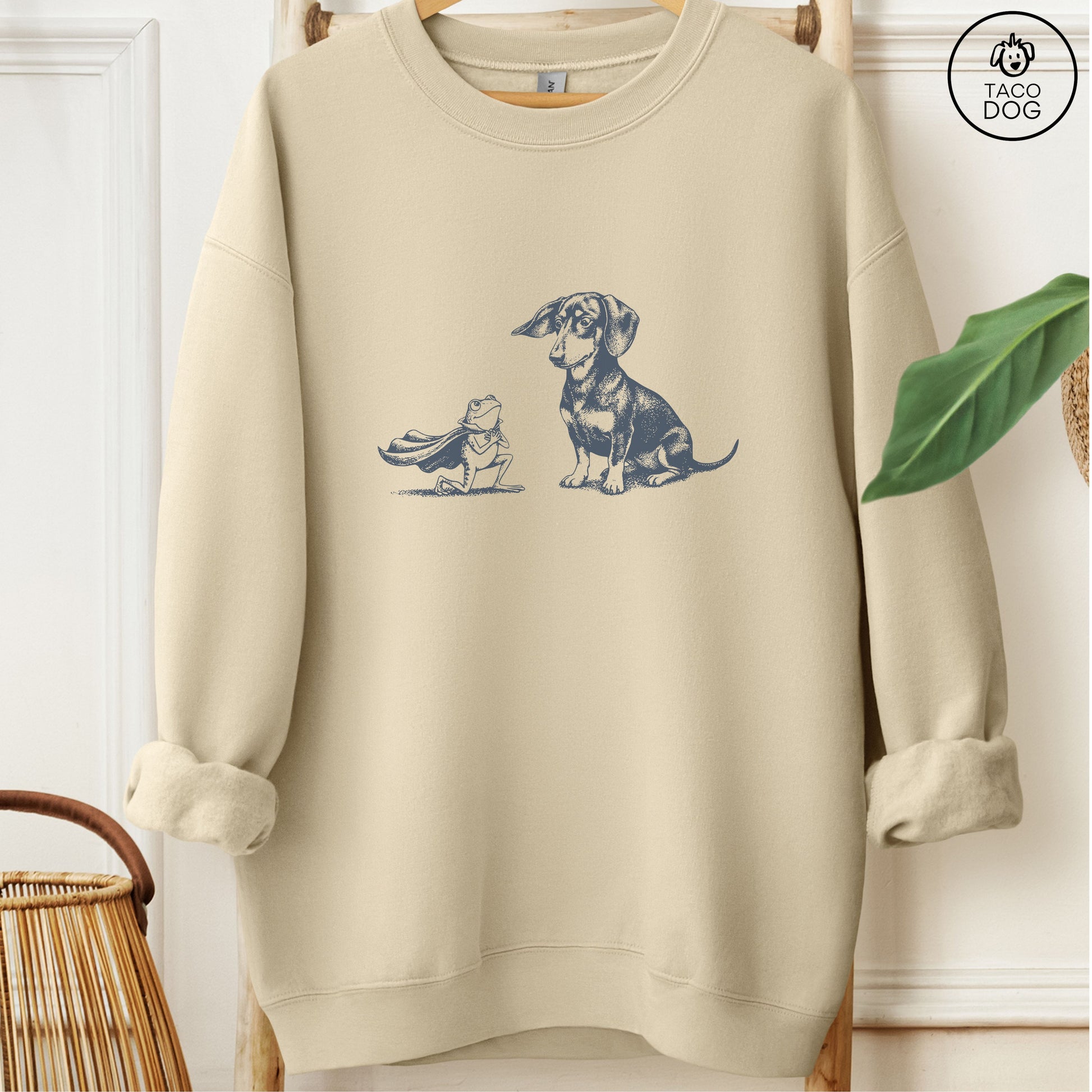 Dachshund Weenie & Frog Sweatshirt Sand Taco-Dog