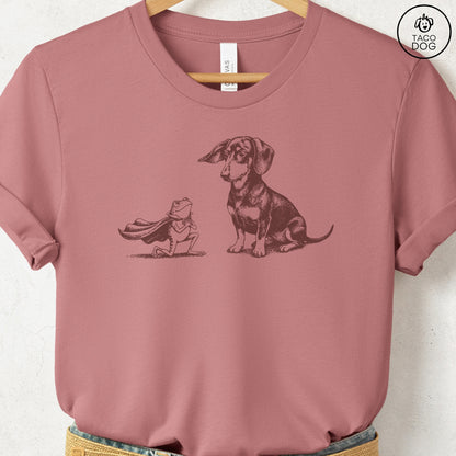 Dachshund Weenie & Frog T-Shirt Heather Mauve Taco-Dog