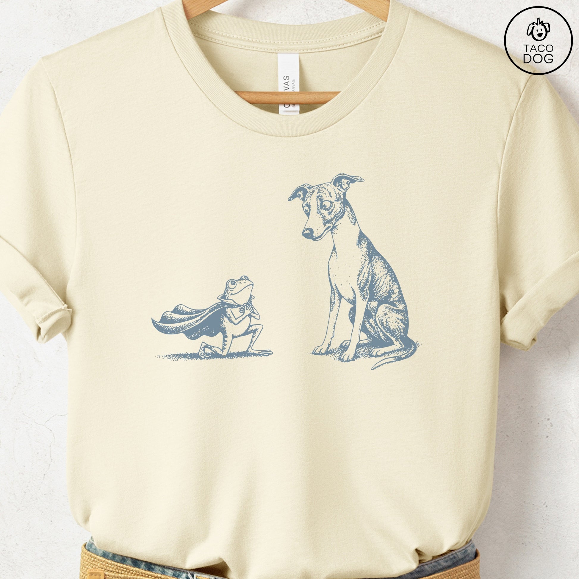 Italian Greyhound Whippet Iggy & Frog T-Shirt Natural Taco-Dog