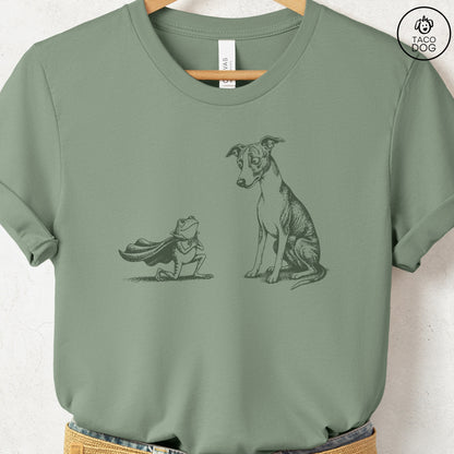 Italian Greyhound Whippet Iggy & Frog T-Shirt Sage Taco-Dog