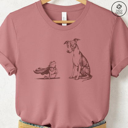 Italian Greyhound Whippet Iggy & Frog T-Shirt Heather Mauve Taco-Dog