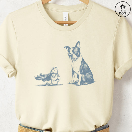 Boston Terrier & Frog T-Shirt Natural