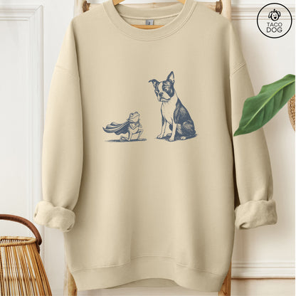 Boston Terrier & Frog Sweatshirt Sand Taco-Dog