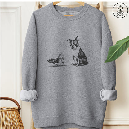 Boston Terrier & Frog Sweatshirt Graphite Heather Taco-Dog