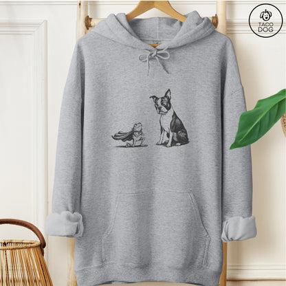 Boston Terrier & Frog Hoodie Graphite Heather Taco-Dog