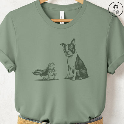 Boston Terrier & Frog T-Shirt Sage Taco-Dog