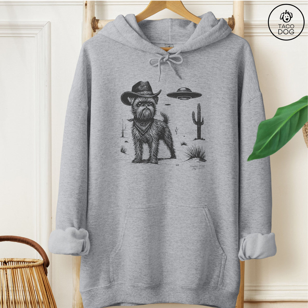 Brussels Griffon Cowboy UFO Hoodie Graphite Heather Taco-Dog