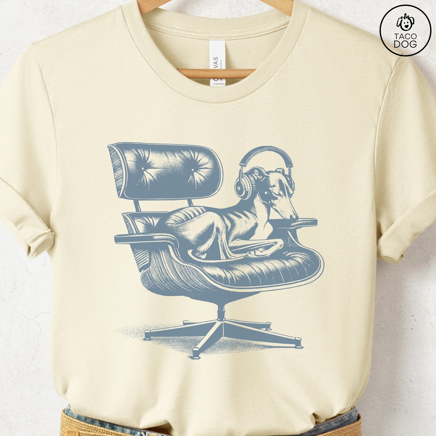 Italian Greyhound Whippet Eames Headphones T-Shirt Natural XS Taco-Dog