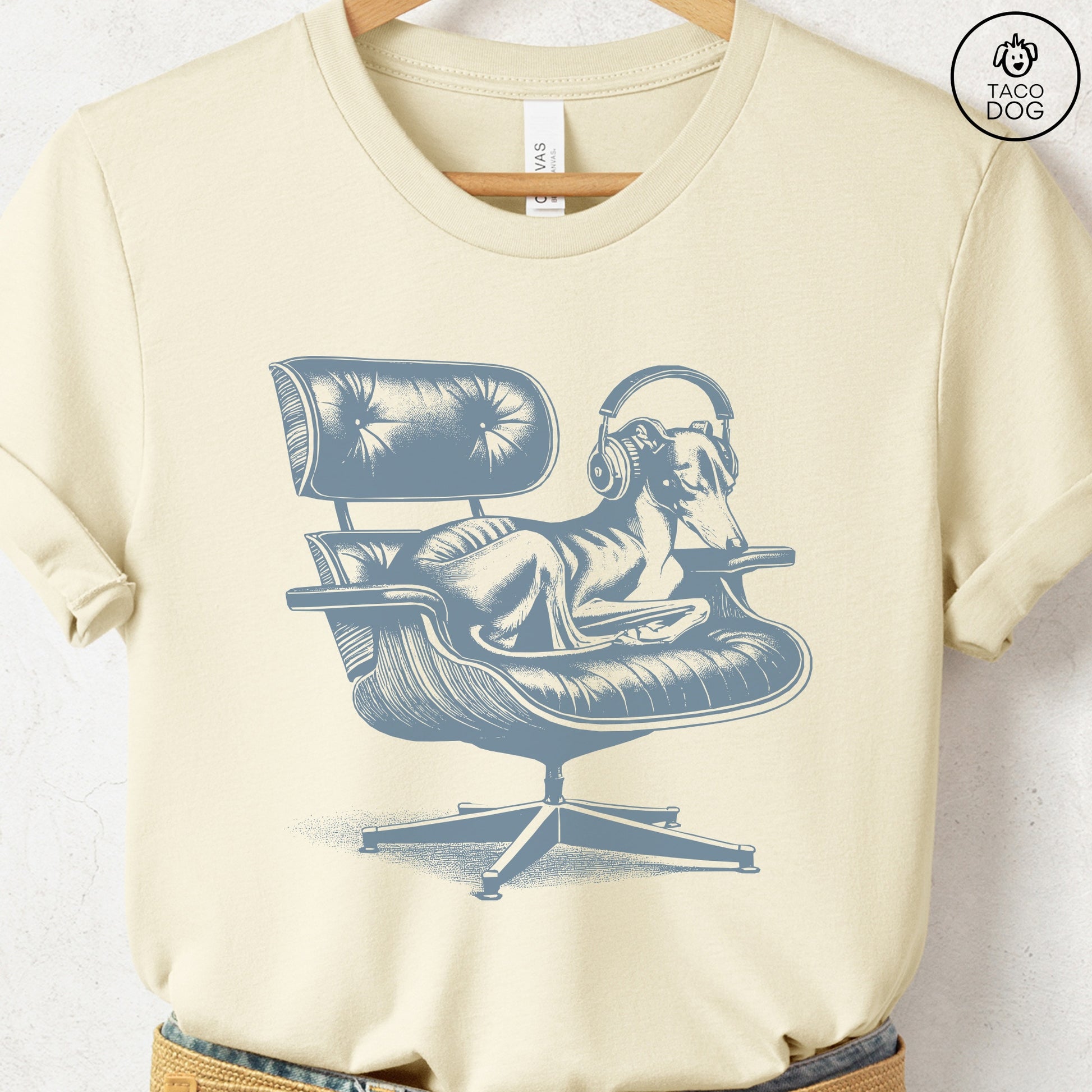 Italian Greyhound Whippet Eames Headphones T-Shirt Natural XS Taco-Dog